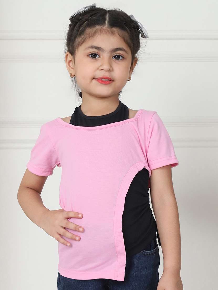 girls color block cut out top