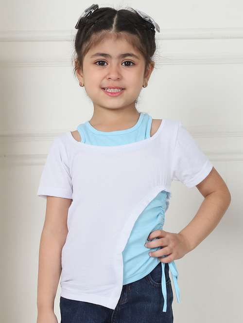 girls white color blockk short sleeve top - 21732070 -  Standard Image - 0