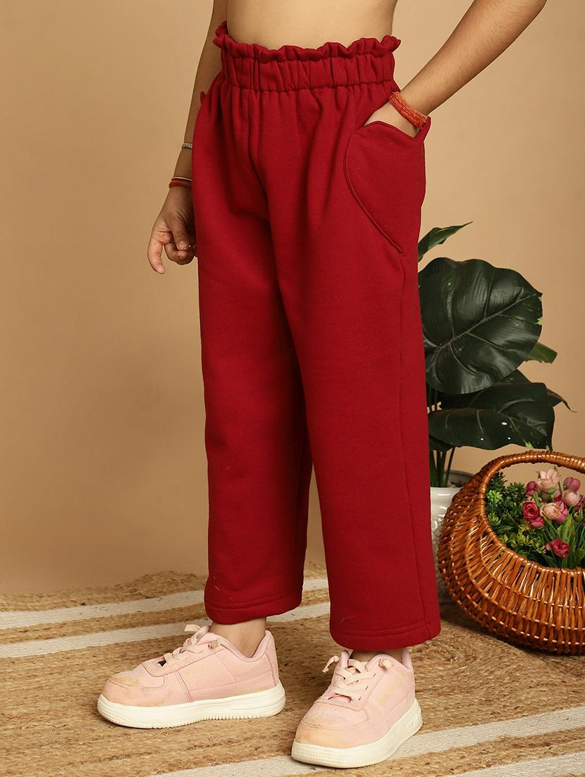 girls solid mid rise casual trouser - 21732076 -  Standard Image - 1