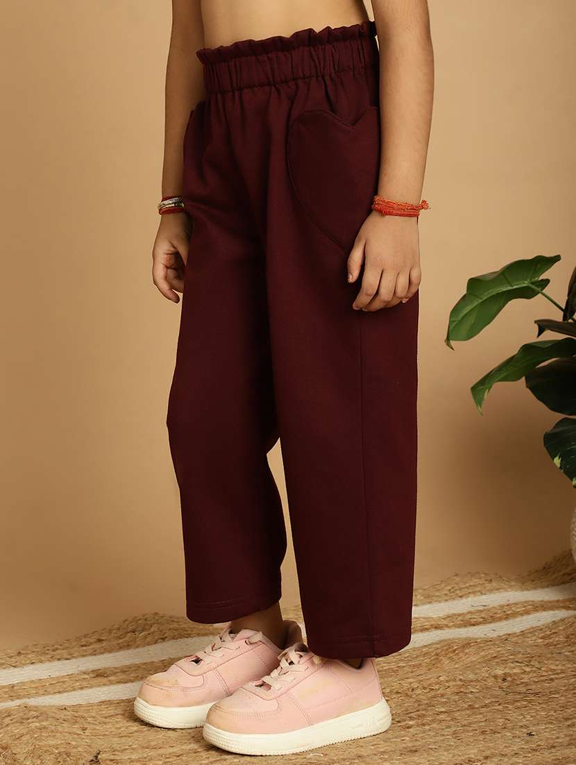 girls solid mid rise casual trouser - 21732077 -  Standard Image - 1
