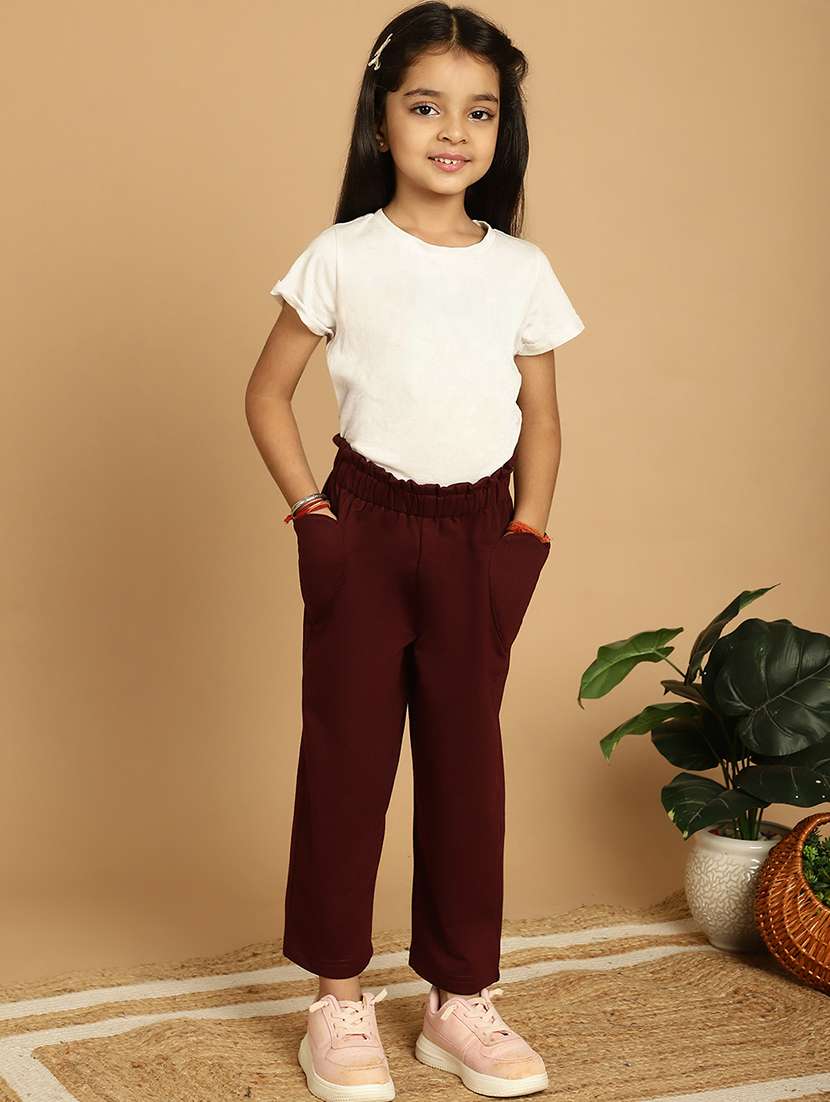 girls solid mid rise casual trouser - 21732077 - Standard Image - 4