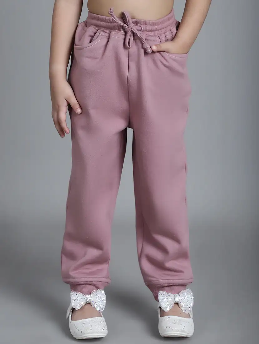 girls solid mid rise casual jogger
