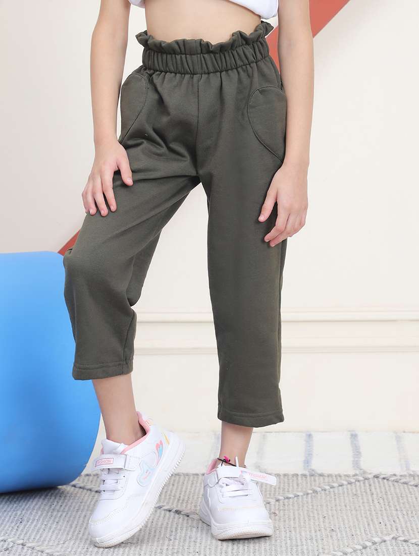 girls solid mid rise casual trouser - 21732086 -  Standard Image - 1