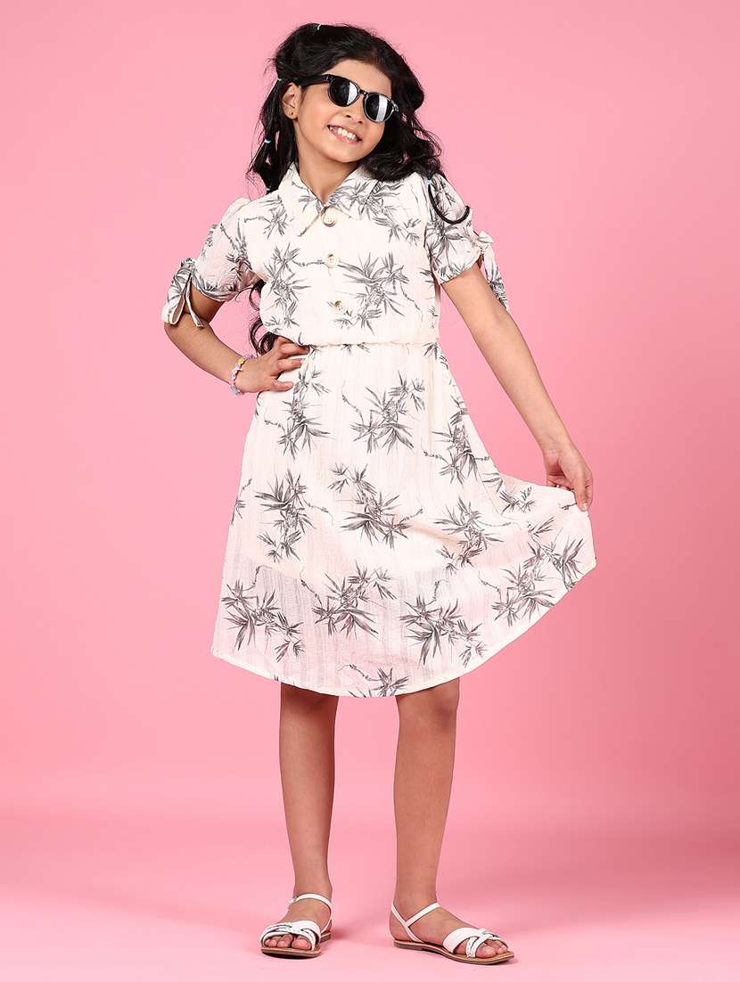 girls printed puff sleeves a-line dress - 21732117 -  Standard Image - 1