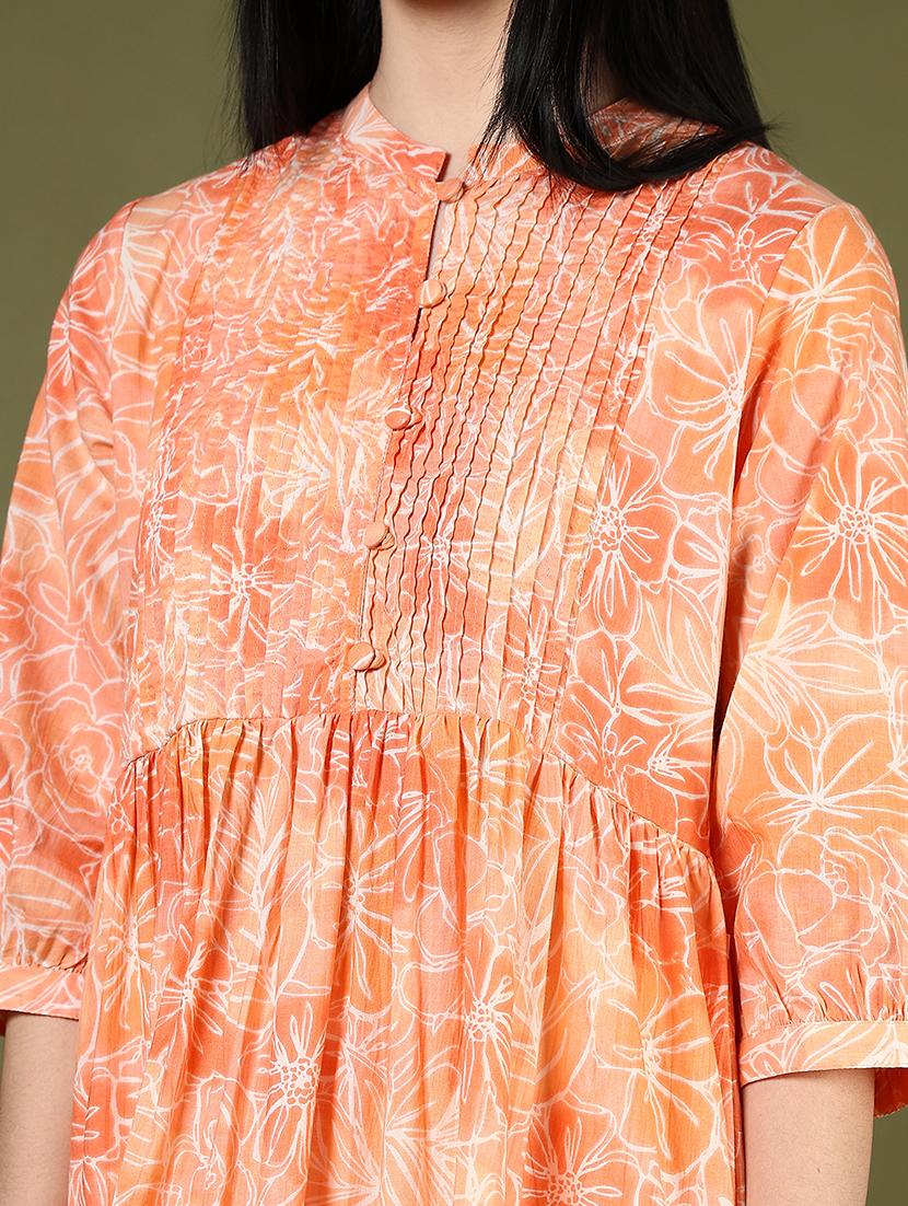 women orange three quarter sleeve tiered kurta - 21732134 - Standard Image - 4