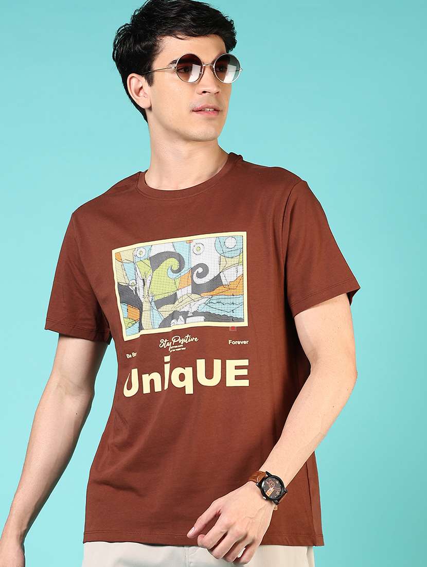 men front print round neck regular fit t-shirt - 21732139 -  Standard Image - 1