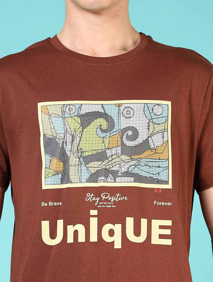 men front print round neck regular fit t-shirt - 21732139 -  Standard Image - 4