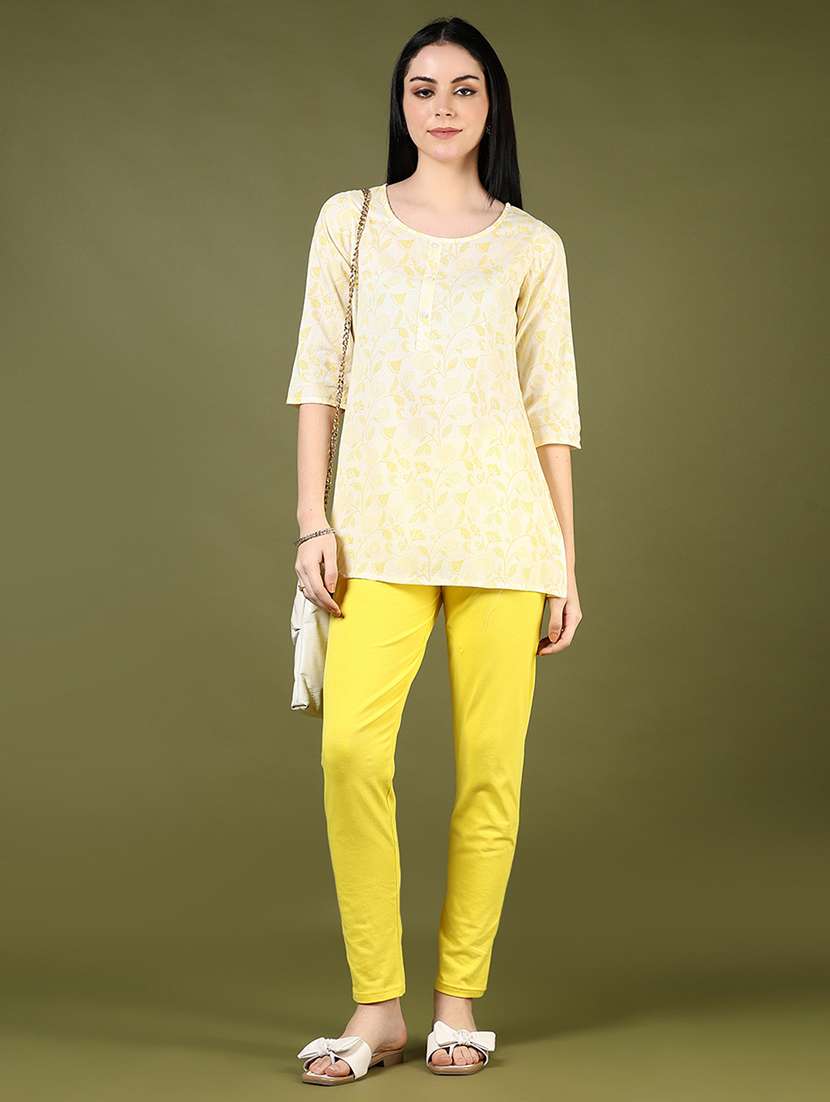 women yellow solid mid rise ankle length leggings - 21732153 -  Standard Image - 4