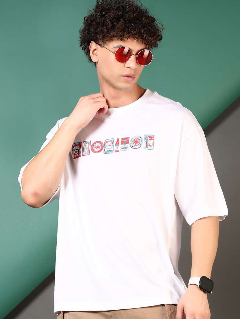 men chest print round neck oversized t-shirt