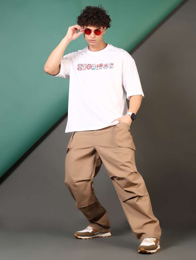 men chest print round neck oversized t-shirt - 21732164 - Standard Image - 4