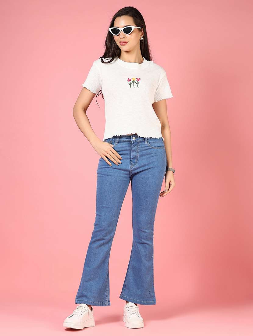 women off white round neck crop top - 21732178 - Standard Image - 4