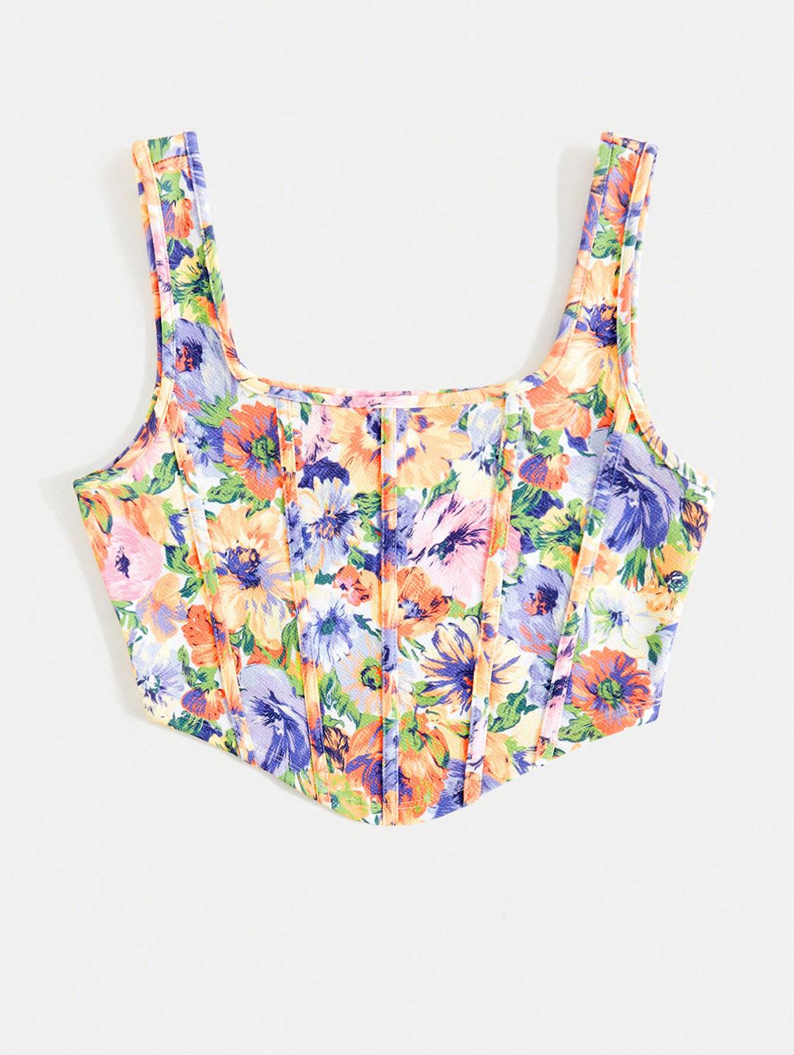 women floral print corset crop top - 21732299 - Standard Image - 1