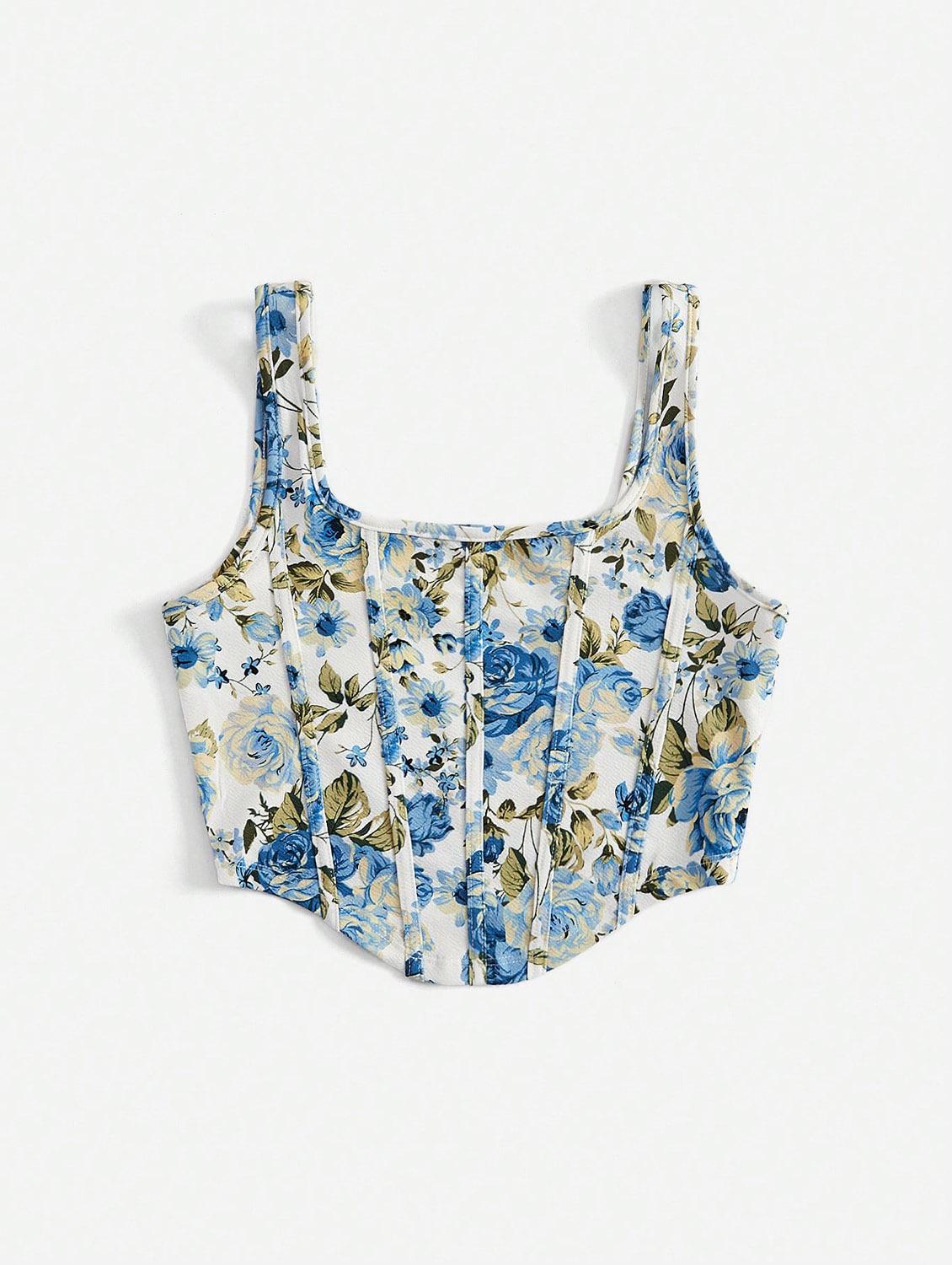 women floral print corset crop top - 21732300 -  Standard Image - 1