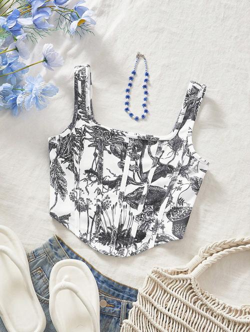 women printed corset crop top - 21732302 - Standard Image - 0