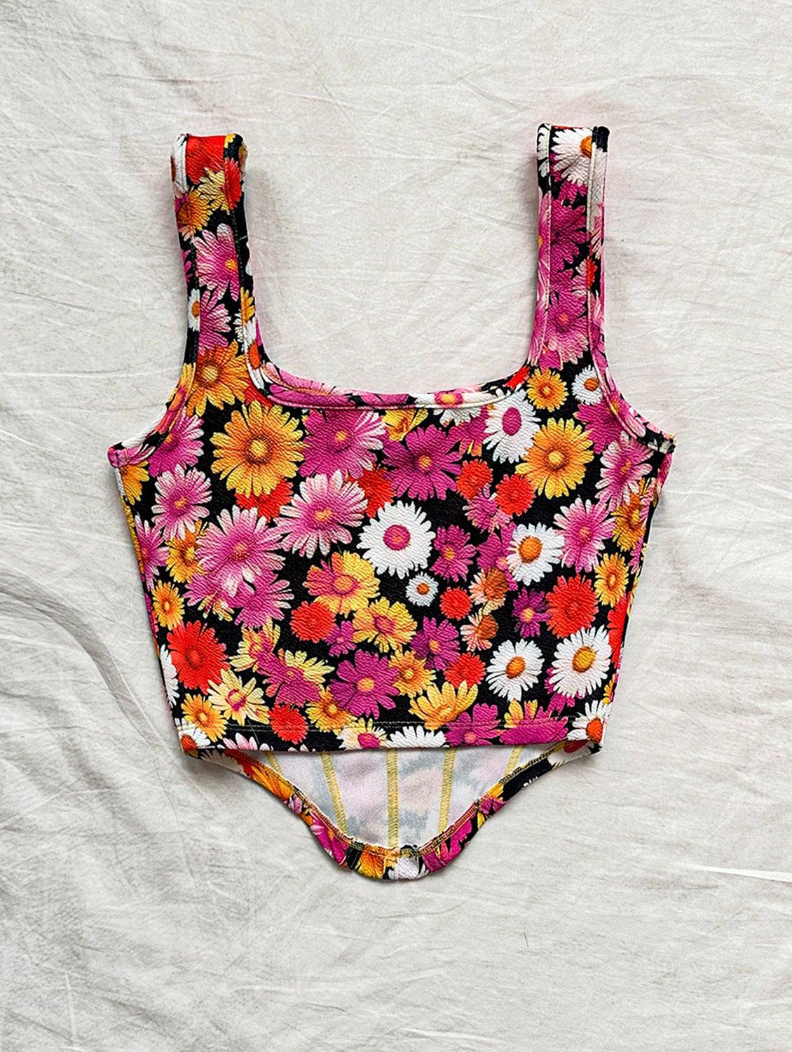 women floral print corset crop top - 21732304 - Standard Image - 1
