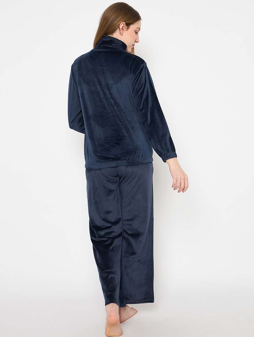 women solid velvet pyjama nightwear set - 21732310 -  Standard Image - 4