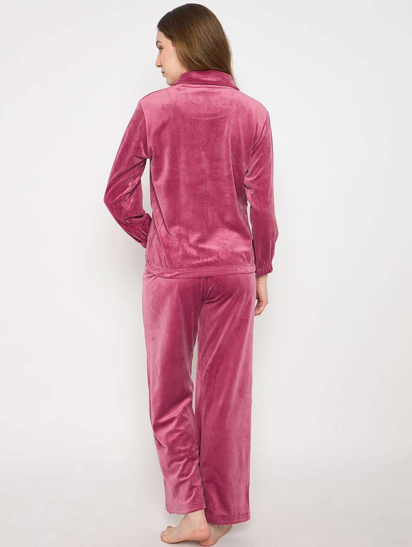 women solid velvet pyjama nightwear set - 21732311 -  Standard Image - 4