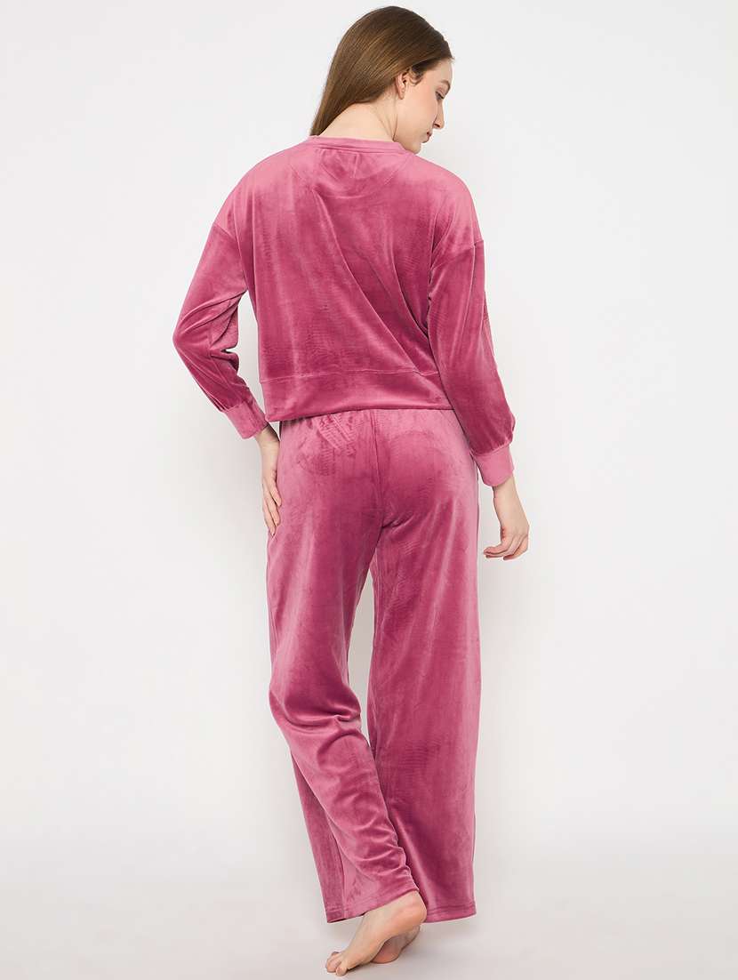 women solid velvet pyjama nightwear set - 21732316 -  Standard Image - 4