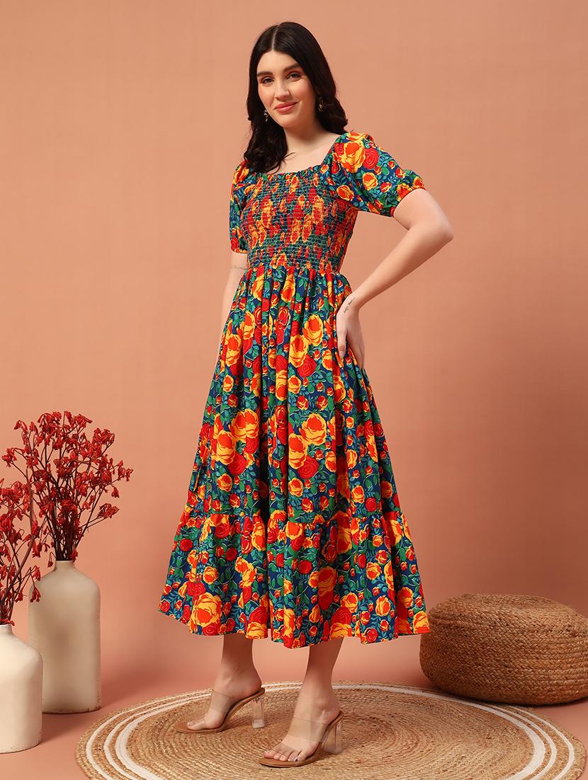 women floral print fit & flare dress - 21732318 - Standard Image - 1