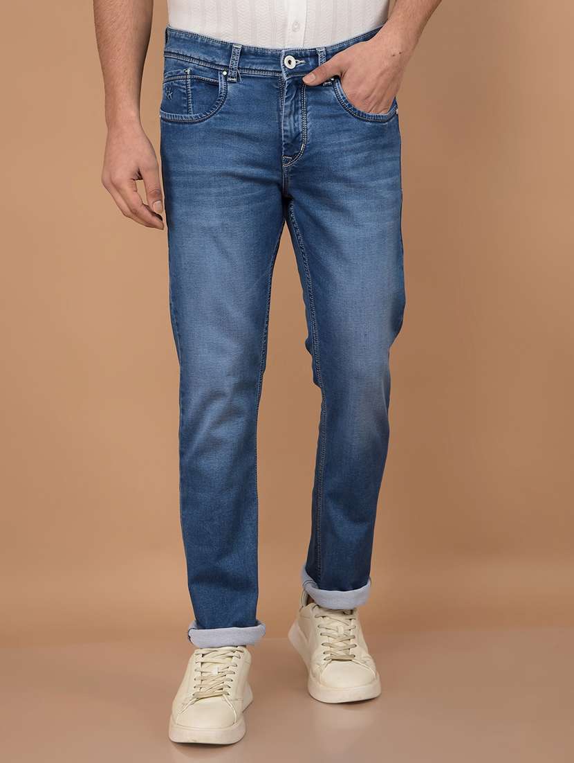 blue cotton blend jeans