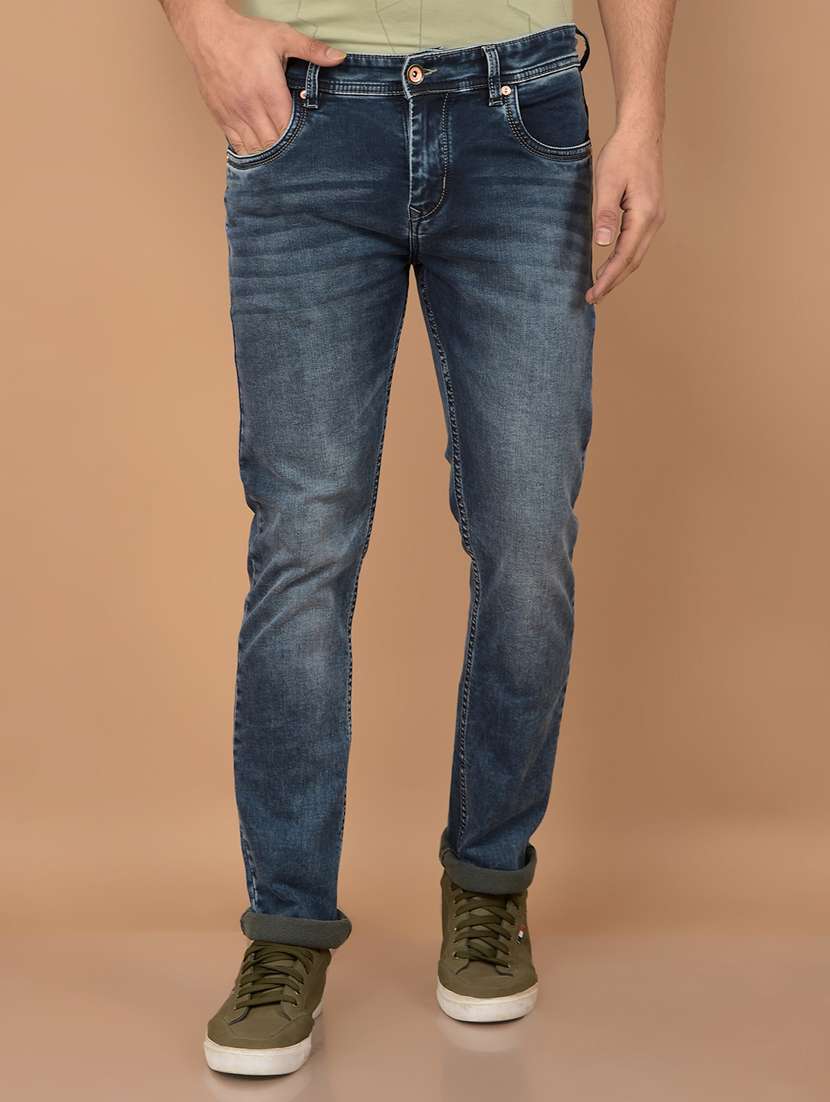 blue cotton blend jeans