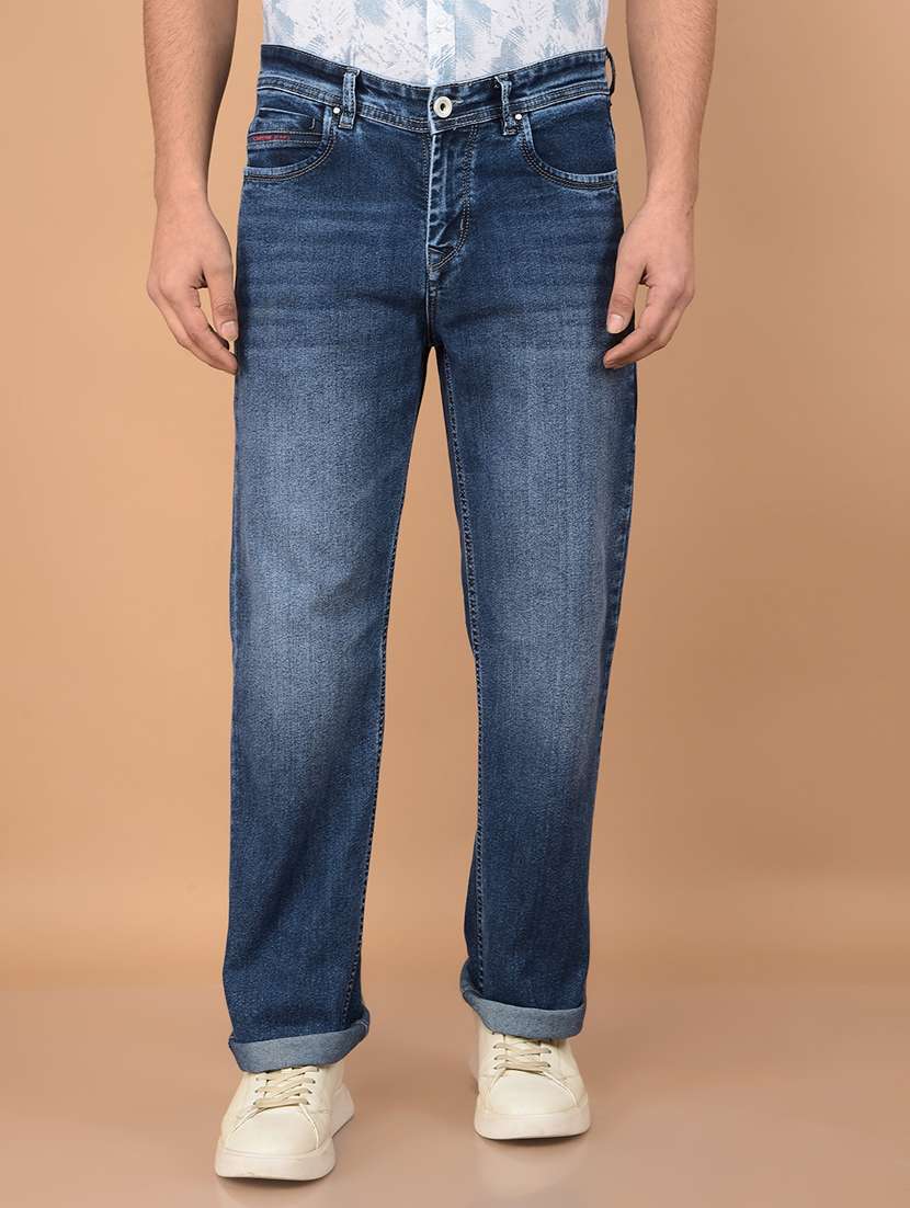 blue cotton blend jeans