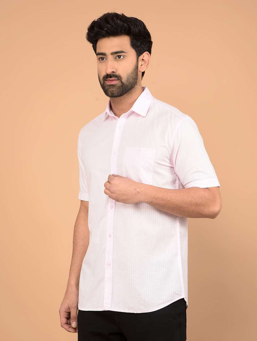 men short sleeves striped casual shirt