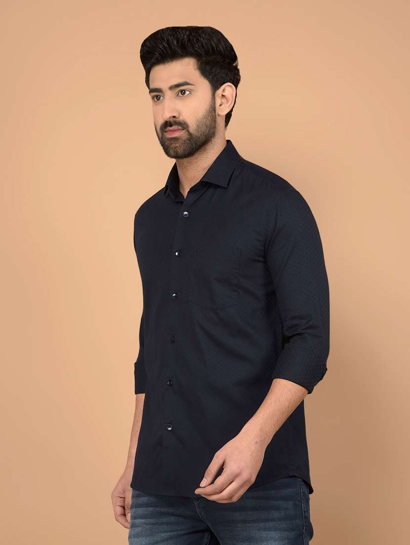 men long sleeves self design casual shirt