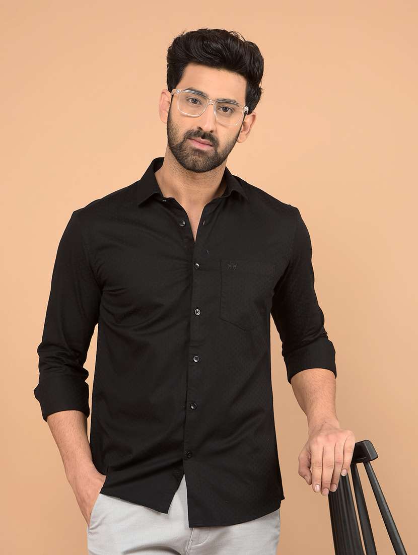 men long sleeves self design casual shirt