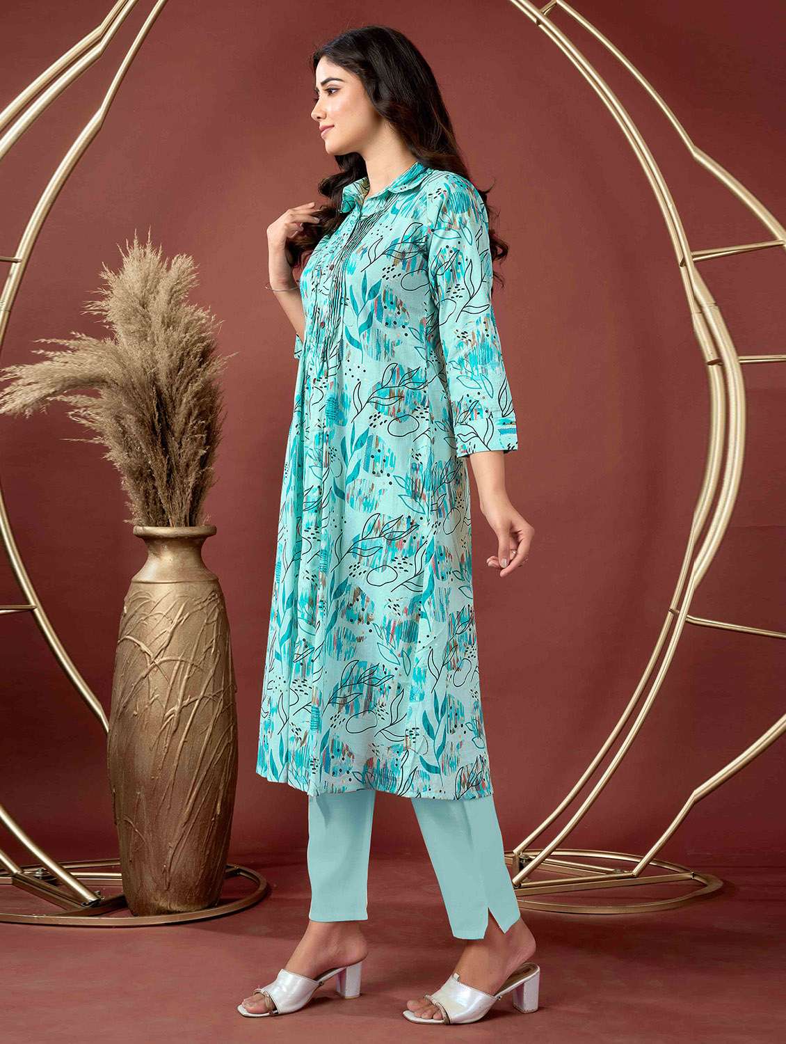 women printed shirt collar neck a-line kurta - 21732732 -  Standard Image - 1