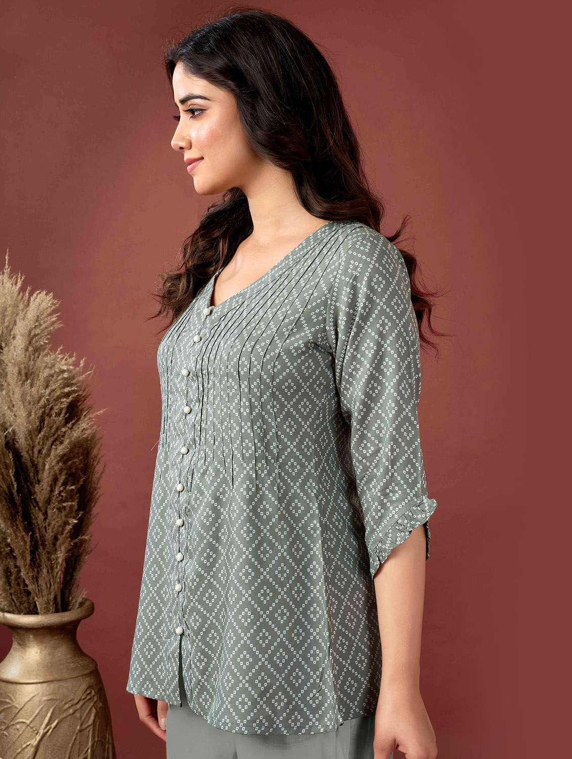 women bandhani three quarter sleeve top - 21732741 -  Standard Image - 1