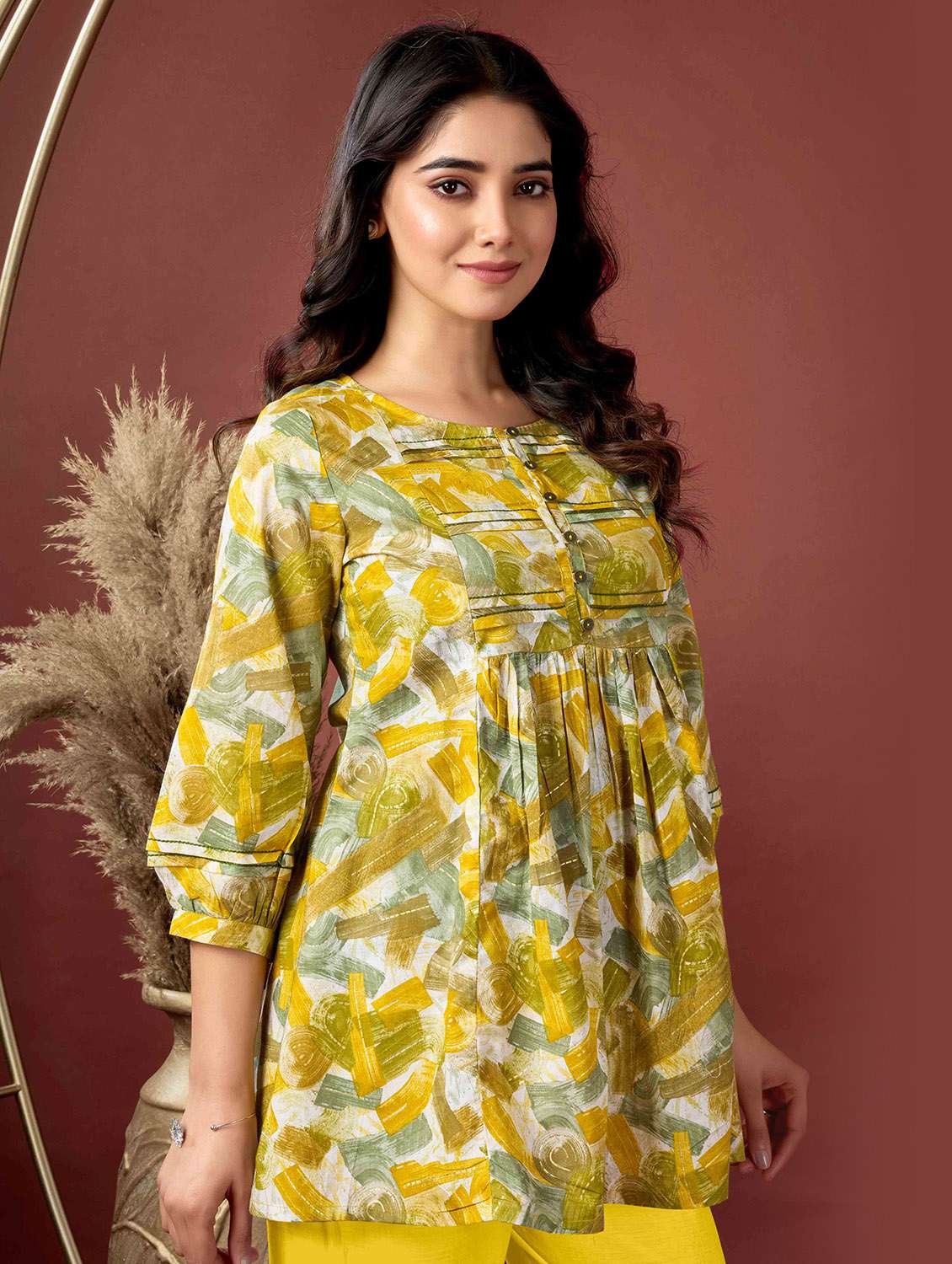 women printed three quarter sleeve top - 21732742 - Standard Image - 1