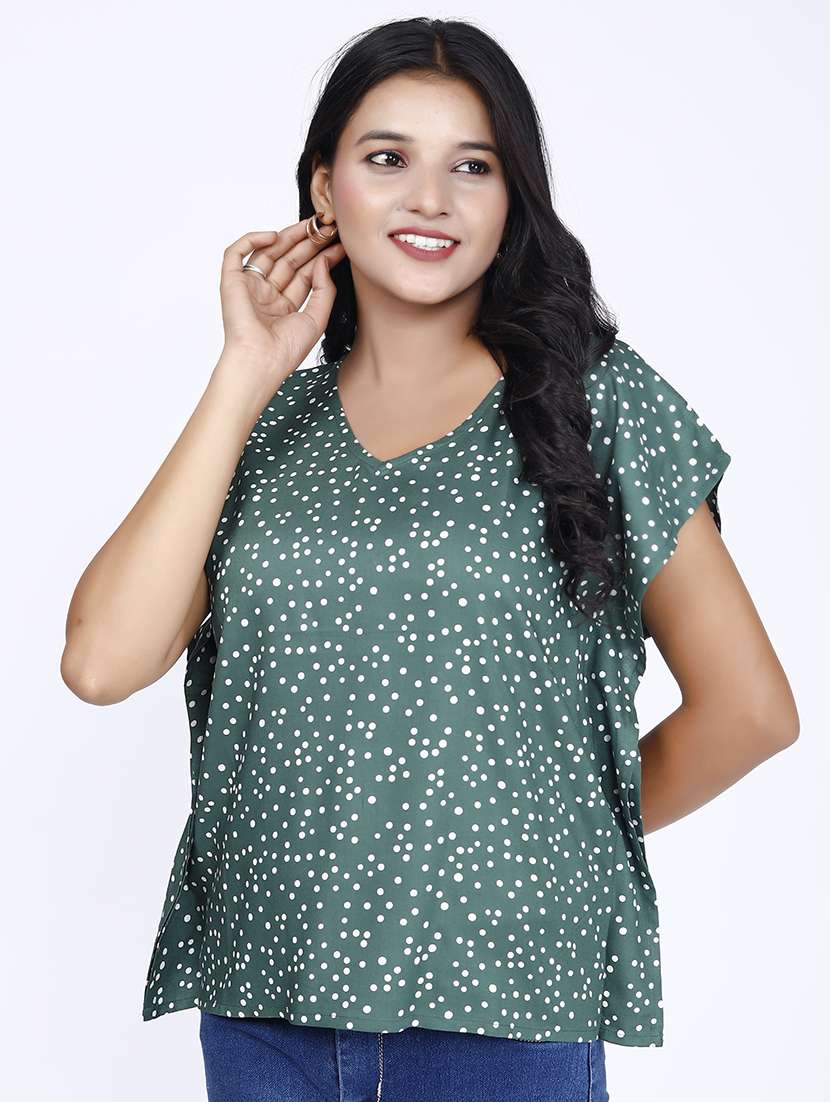 women green polka dot printed regular top - 21732760 -  Standard Image - 1