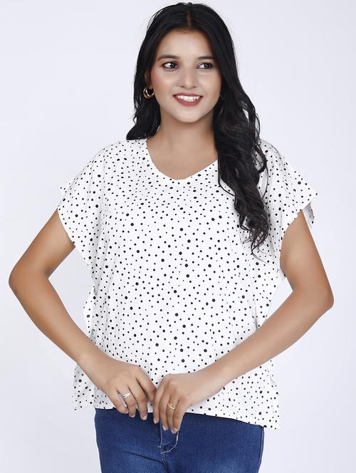women polka dots printed short sleeve regular top - 21732763 -  Standard Image - 0