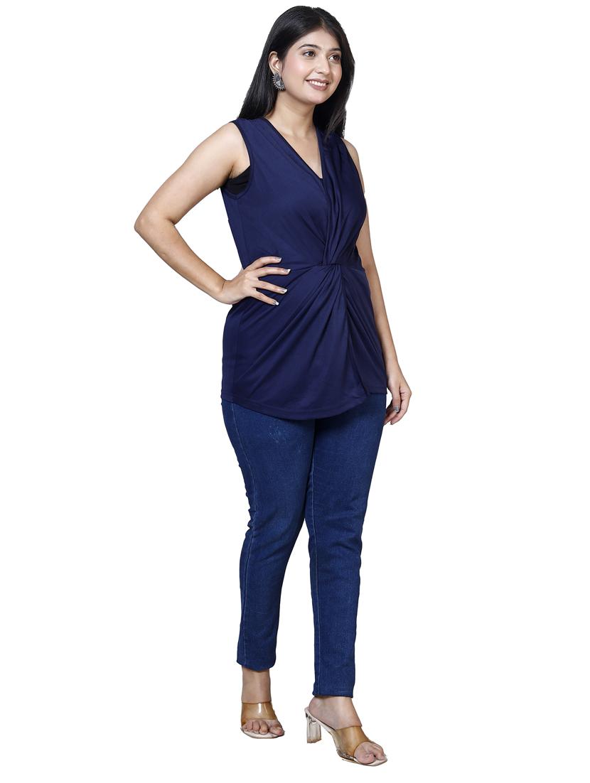 women navy blue solid sleeveless top - 21732766 -  Standard Image - 1