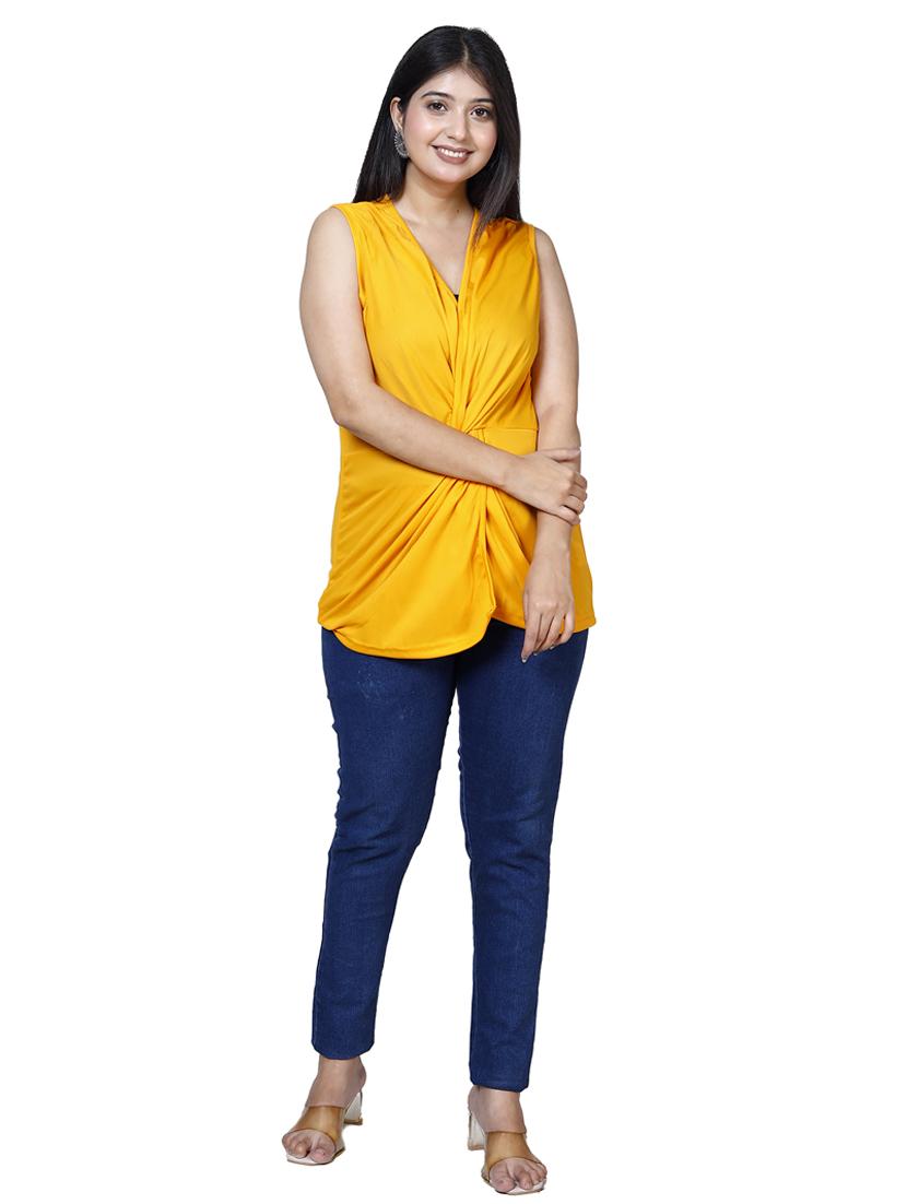 women yellow solid sleeveless top - 21732767 - Standard Image - 1