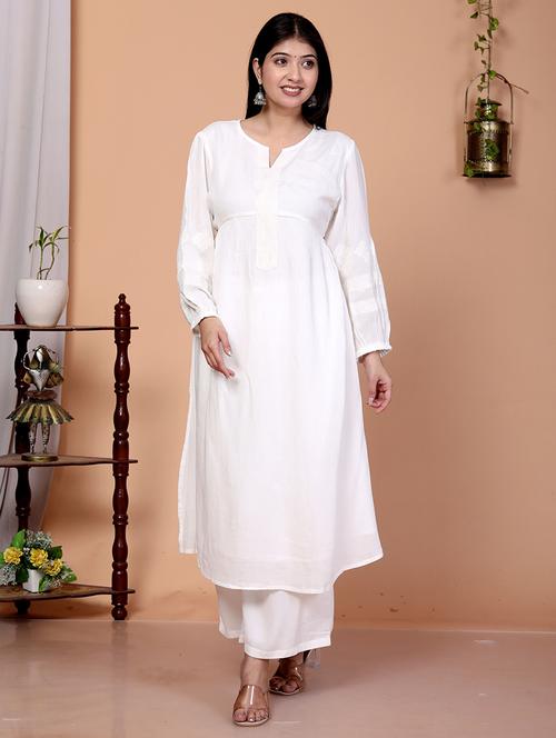 women white embroidered long sleeve kurta palazzo set - 21732797 -  Standard Image - 0