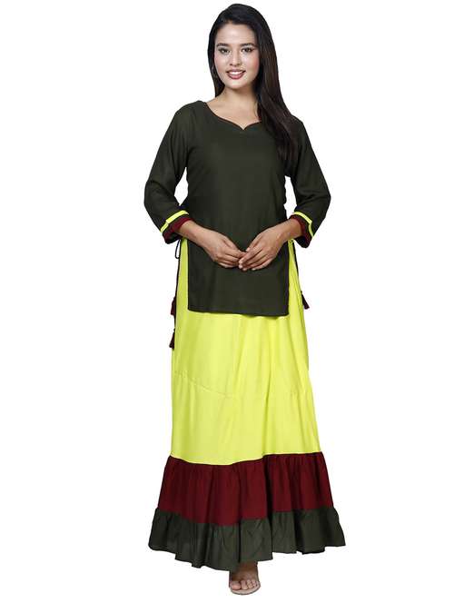 women solid three quarter sleeve kurta skirt set - 21732801 - Standard Image - 0