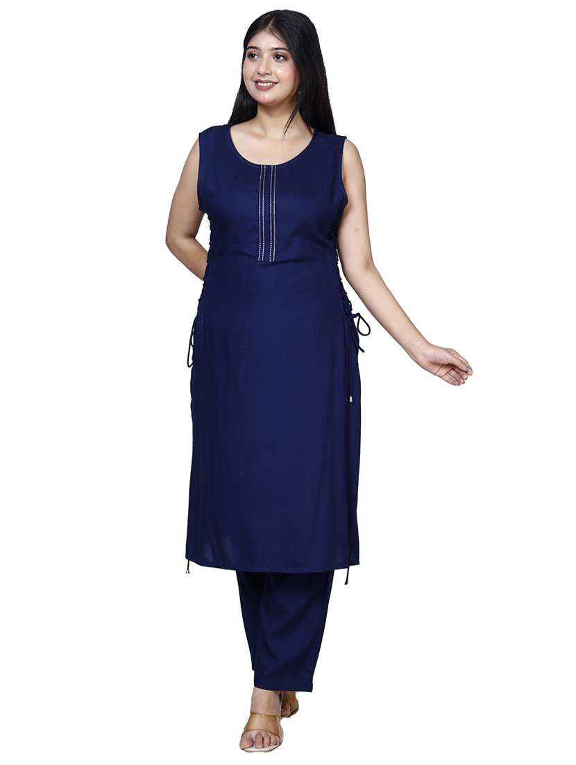 women solid sleeveless kurta pant set - 21732804 -  Standard Image - 1