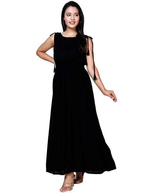 women black solid sleeveless a-line maxi dress - 21732858 -  Standard Image - 0