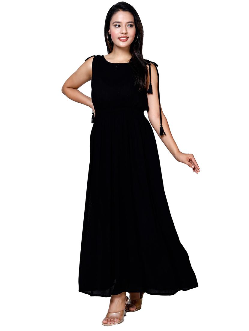 women black solid sleeveless a-line maxi dress - 21732858 -  Zoom Image - 0