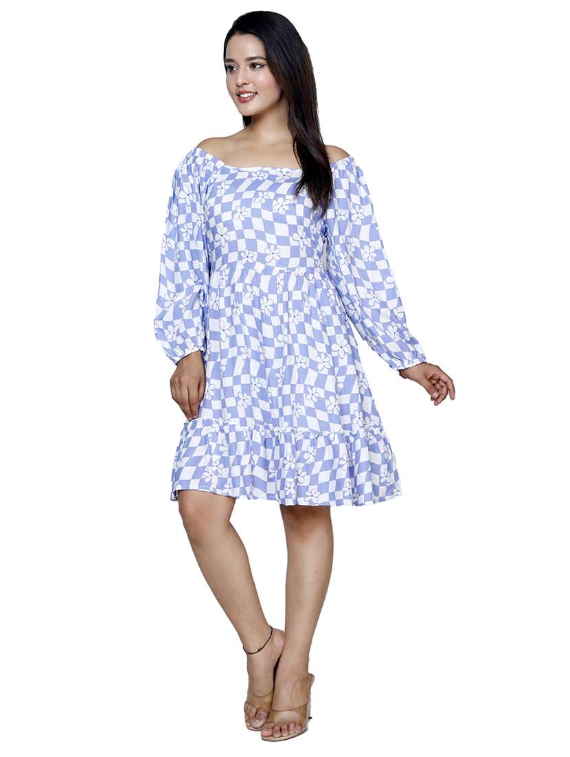 women printed long sleeve off shoulder dress - 21732864 -  Standard Image - 1