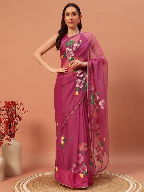 women pink floral printed saree with blouse - 21732880 - Standard Image - 0