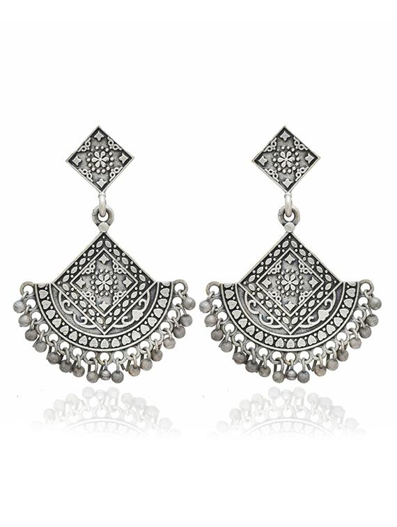 silver-toned & silver-plated oxidized drop earrings - 21733251 - Zoom Image - 0