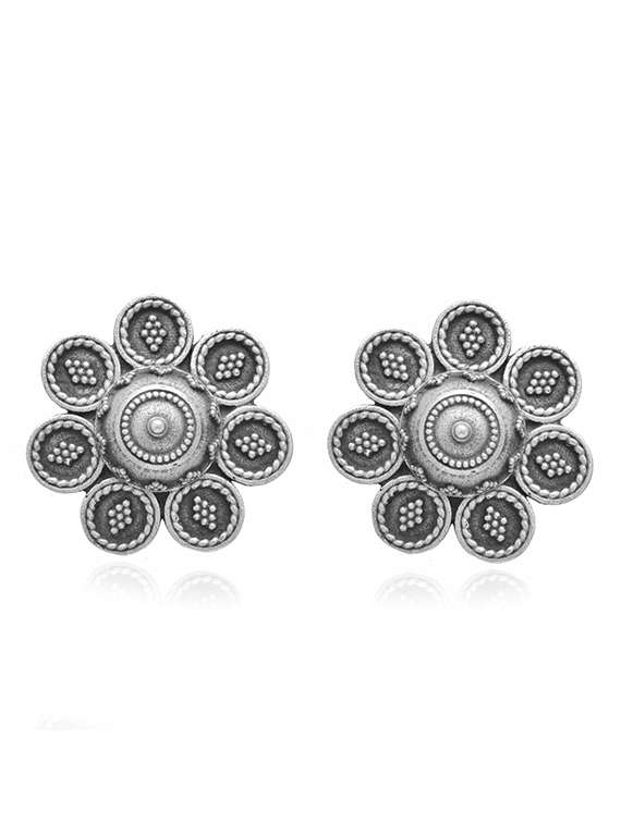 silver-toned & silver-plated floral studs earrings