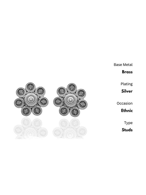 silver-toned & silver-plated floral studs earrings - 21733254 - Standard Image - 1