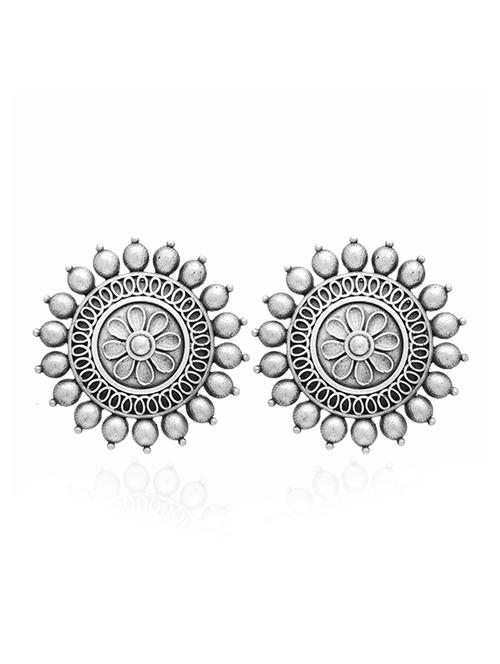 silver-toned & silver-plated floral studs earrings - 21733255 -  Standard Image - 0