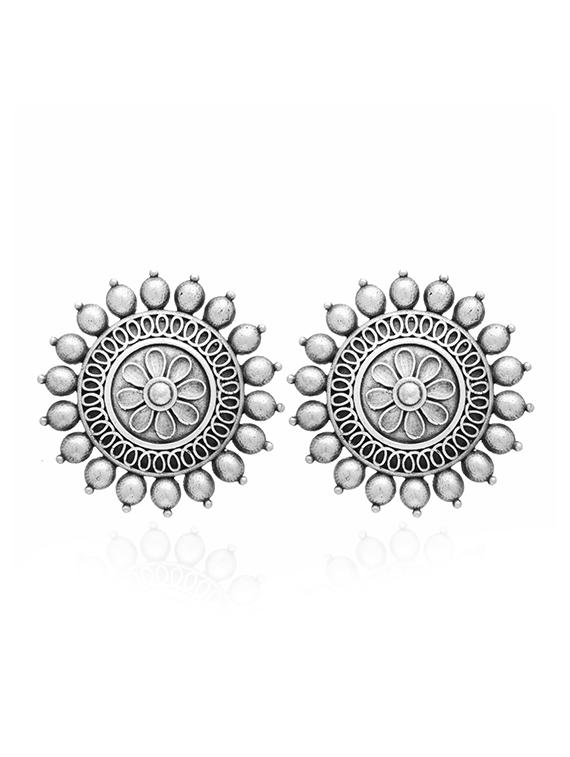 silver-toned & silver-plated floral studs earrings - 21733255 -  Zoom Image - 0