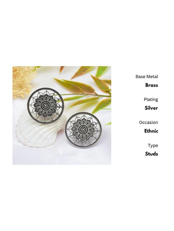 silver-toned & silver-plated floral studs earrings - 21733256 -  Standard Image - 1