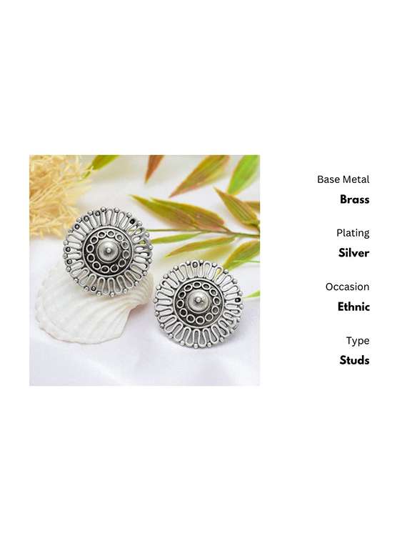 silver-toned & silver-plated studs earrings - 21733259 -  Standard Image - 1